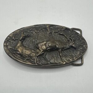 Vintage 1970's Adezy Deer and Buck Forrest Scene Bronze Belt Buckle Denver